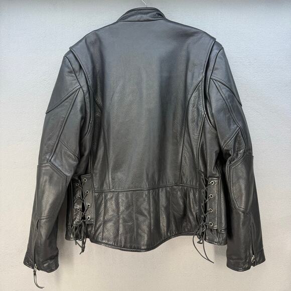 Wilson Leather Moto Racer Jacket Men's XL Black Priest Collar Biker Jacket - Picture 12 of 16
